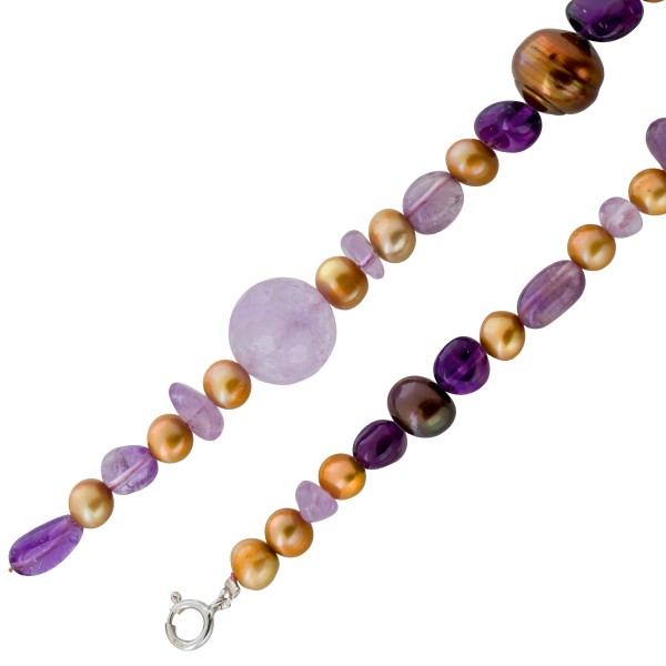 Perlenkette Edelsteinkett Amethyst Edelsteine Süßwasserperlen Silber 925