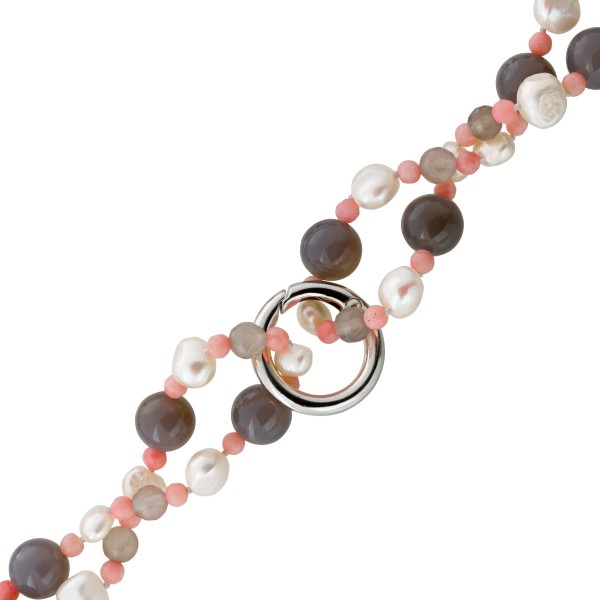 Perlenkette Edelsteinkette Koralle grauer Achat Edelsteine