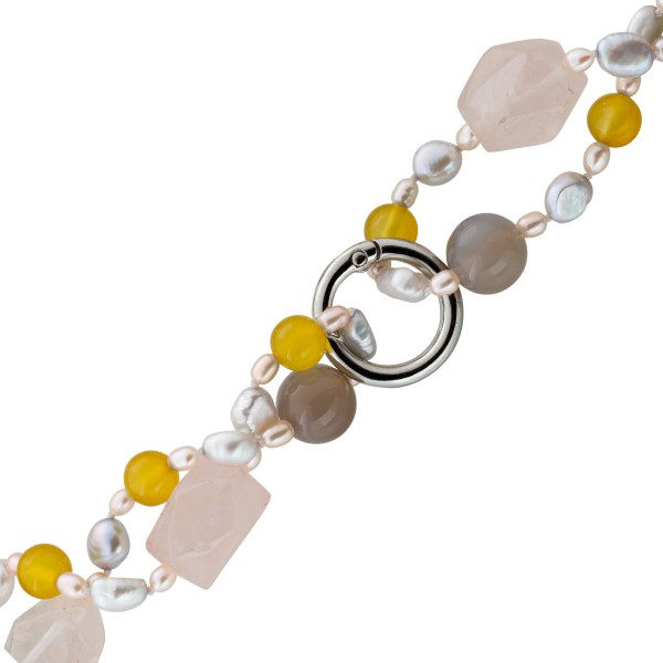 Perlenkette Edelsteinkette grauer gelber Achat Rosenquarz Edelsteine