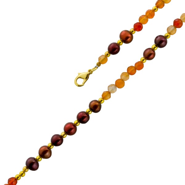 Perlenkette 48cm Süßwasserperlen Natur Achat Edelsteine