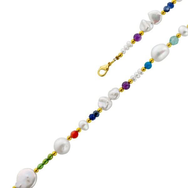 Perlenkette 48cm Süßwasserperlen Amethyste Türkise Bergkristalle Fluorite Lapis Koralle