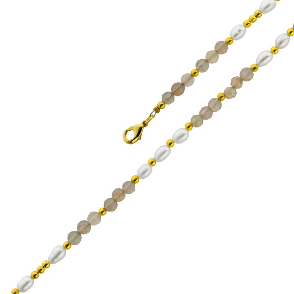 Perlenkette 48cm Süßwasserperlen Achat Rauchquarz Natur Edelsteine