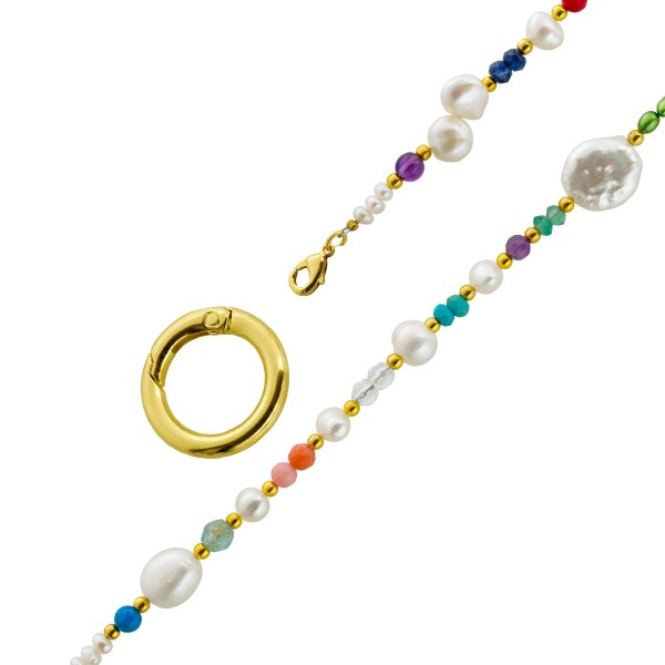 Perlenkette Süßwasserperlen Amethyste Türkise Fluorit Carneol Bergkristall