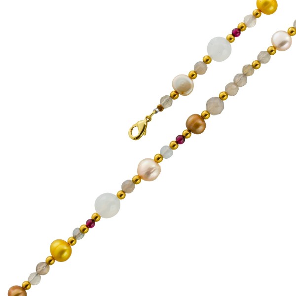 Perlenkette 48cm Süßwasserperlen Natur Achat Granat Bergkristall Edelsteine