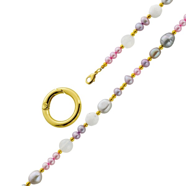 Perlenkette 92cm Süßwasserperlen Natur Achat Bergkristall