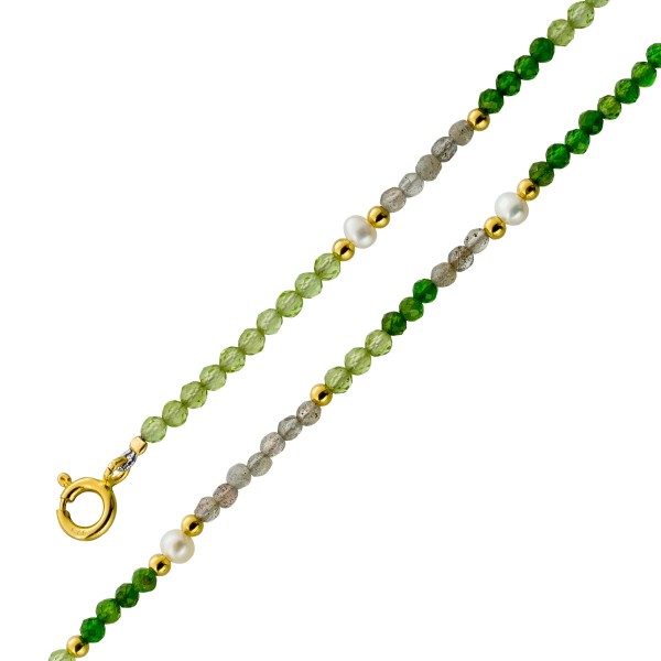 Perlenkette 47 cm Süßwasserperlen Natur Peridot Mondstein Edelsteine