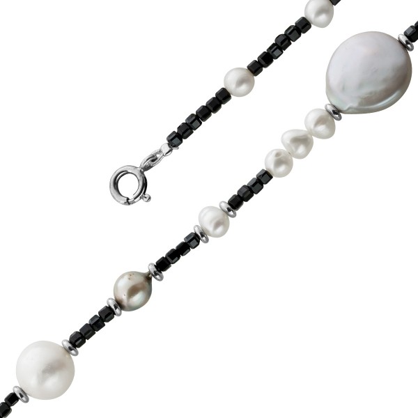 Perlenkette 47cm Süßwasserperlen schwarze Natur Spinell Edelsteine