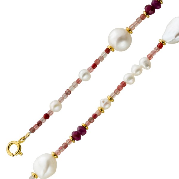 Perlenkette 47cm Süßwasserperlen Natur Rubin Andesin Edelsteine