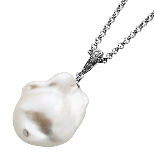 Erbskette Silber 925 Edison Perle weiße Zirkonia Steine 