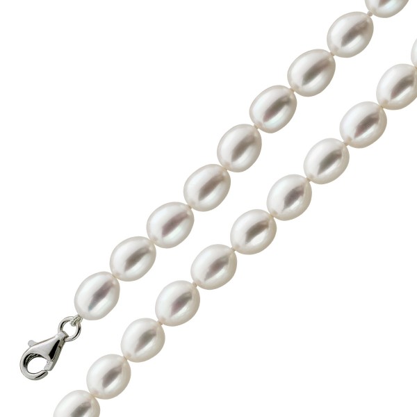 Perlenkette 47cm Süßwasserperlen 8mm AAA Weiss Rosee