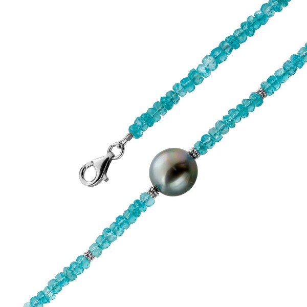 Kette 47cm Tahiti Perle 13mm Natur Apatit Edelsteine