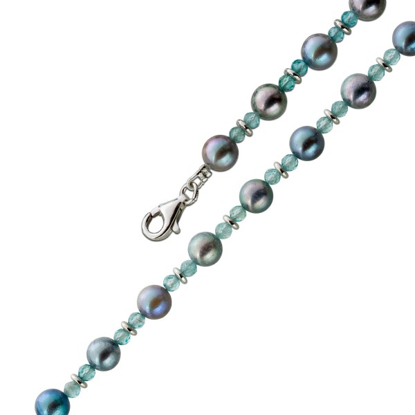 Perlenkette 47cm Akoyaperlen Natur Aquamarin Silber 925