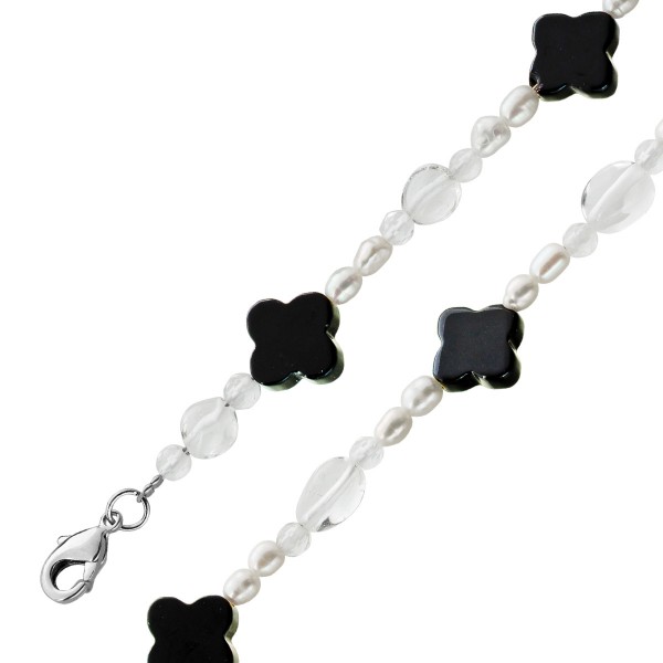 Perlenkette 47cm Süßwasserperlen schwarzer Natur Achat Bergkristall