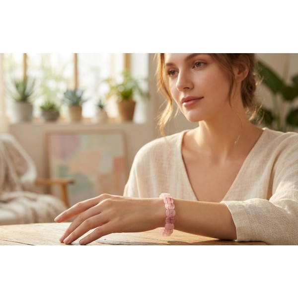 Rosenquarz Armband puderrosa Natur Rosenquarz Edelsteine Stretchband