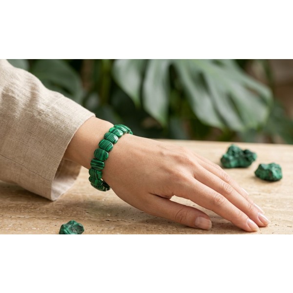 Malachit Armband grün schwarzer Natur Malachit 140ct Stretchband
