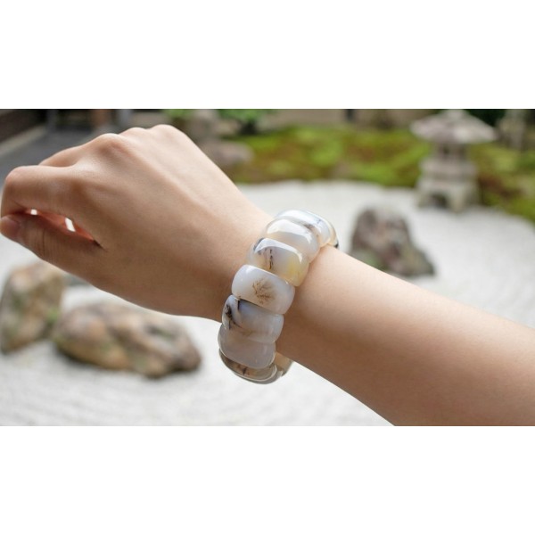 Chalzedon Armband weiß braune Edelsteine 410ct Stretchband 