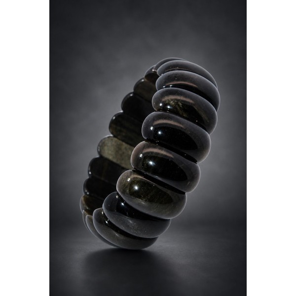 Obsidian Armband schwarz goldene nat. Edelsteine 265ct
