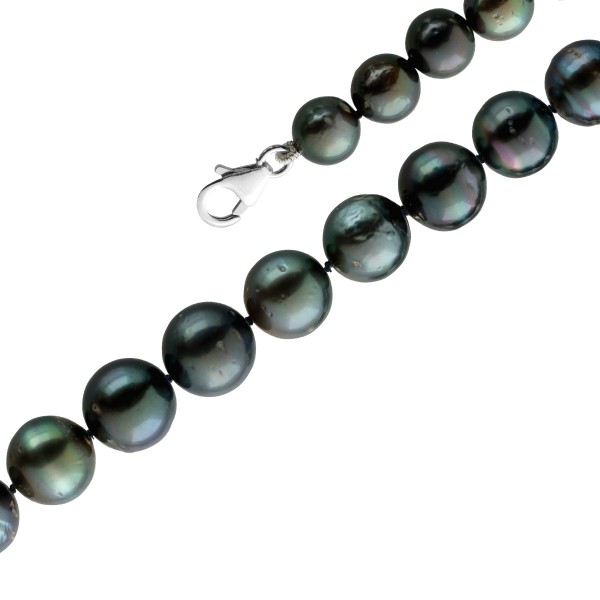 Tahitiperlen Kette Anthrazit changierende feinste Tahiti Perlen fast ganz runde Perlen im Verlauf 8mm bis 10mm Sterling Silber 925 Karabiner