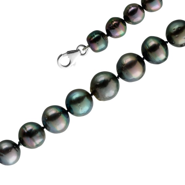 Tahitiperlen Kette Anthrazit changierende Tahiti Perlen ganz runde Perlen im Verlauf 8mm bis 10mm Sterling Silber 925 Karabiner