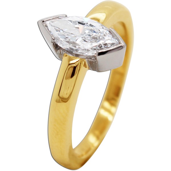 Diamantring Gelbgold 750 18K Marquis Diamant 1.00ct. IGI Zertifikat 