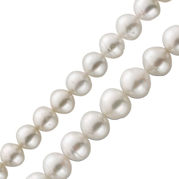 Südsee Perlen Kette 43cm Top Lüster leichte Knopfform weiß Hauch von Creme leuchtend 9mm bis 11mm Silber 925 Karabiner