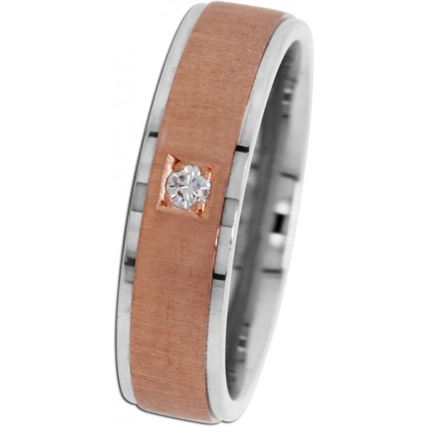 Solitär Ring Weiß/Rosegold 585 1 Diamant Brillantschliff 0,03ct W/SI2