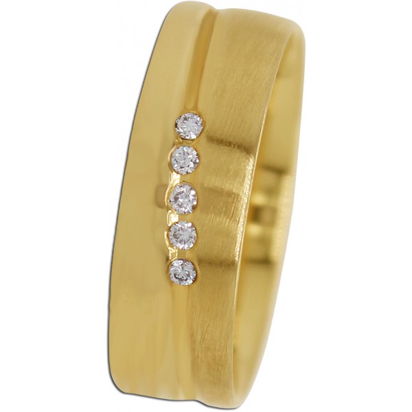 Designer Ring Gelbgold 585 14 Karat 5 Diamanten Brillantschliff Total 0,05ct TW/VSI