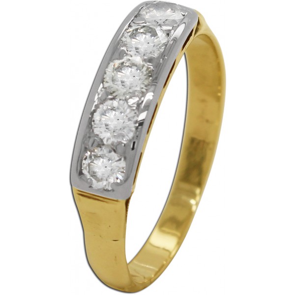 Memoire Ring 1950 Gelb/Weißgold 8 Karat 5 Diamanten W/SI 0,80ct