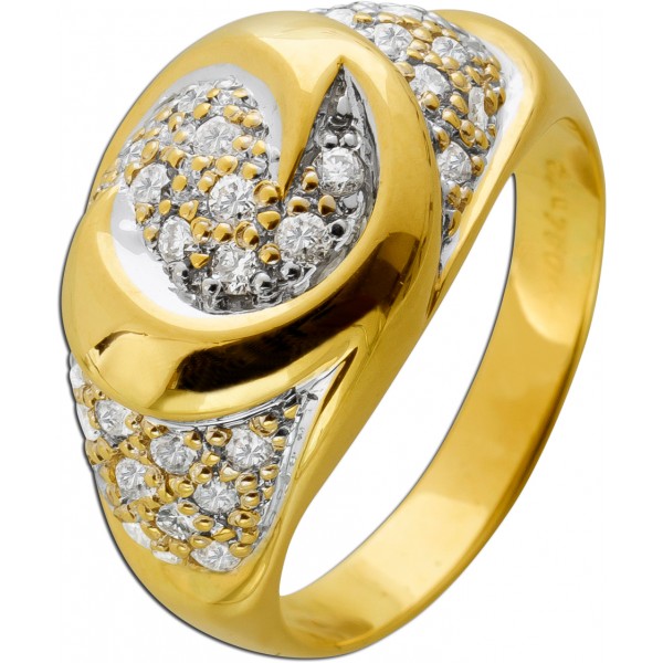 Designer Diamant Ring Gelbgold 750 18 Karat 37 Diamanten Brillantschliff Total 0,75ct TW/VVS