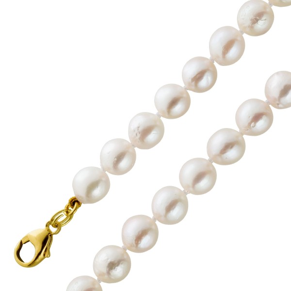 Perlenkette Japanische Akoyaperlenkette Collier Gelbgold vergoldeter Silber Sterlingsilber 925 Perlen je 7,0-7,5mm Top weißes pink Perlenlustre 