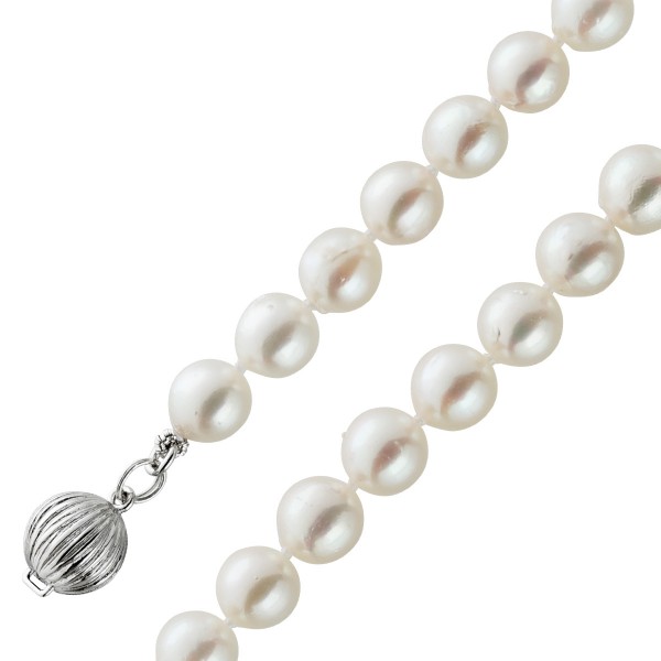 Perlenkette Japanische Akoyaperlenkette Collier Silber Sterlingsilber 925 Perlen je 7,0-7,5mm Top weißes rose Perlenlustre Kugelschließe 