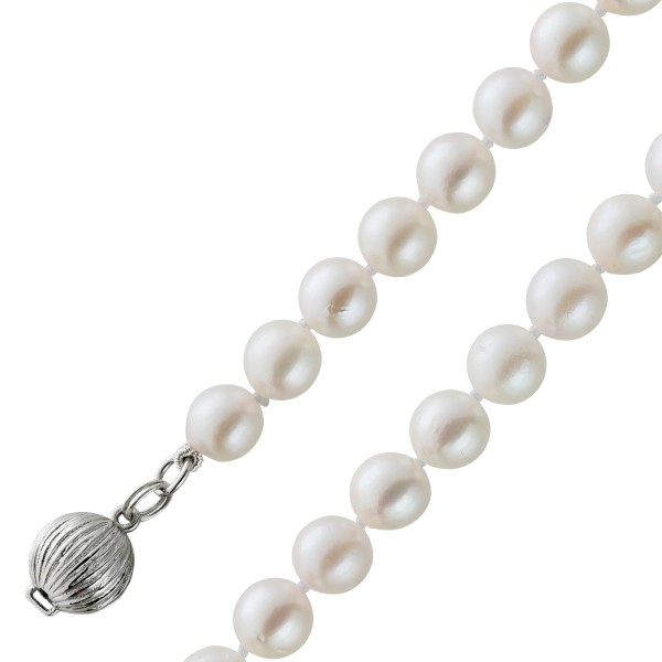 Perlenkette Japanische Akoyaperlenkette Colier Silber Sterlingsilber 925 Perlen je 6,5-7,0mm weißes feines Perlenlustre Kugelschließe 45cm Unikat
