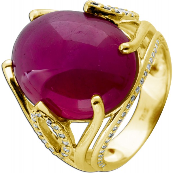 Rubinring Gelbgold 750 18K roter Edelstein 27.61ct Diamanten 0.32ct 