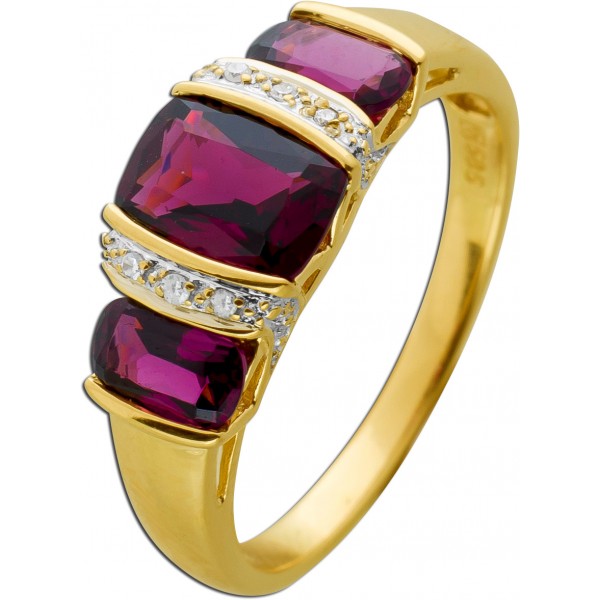 Ring Gelbgold 585 Almadine Granate 2.90ct. Diamanten 0.10ct.TW SI