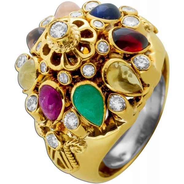 Ring Gold 750 18K Brillanten Saphir Smaragd Citrin Rubin Antikschmuck