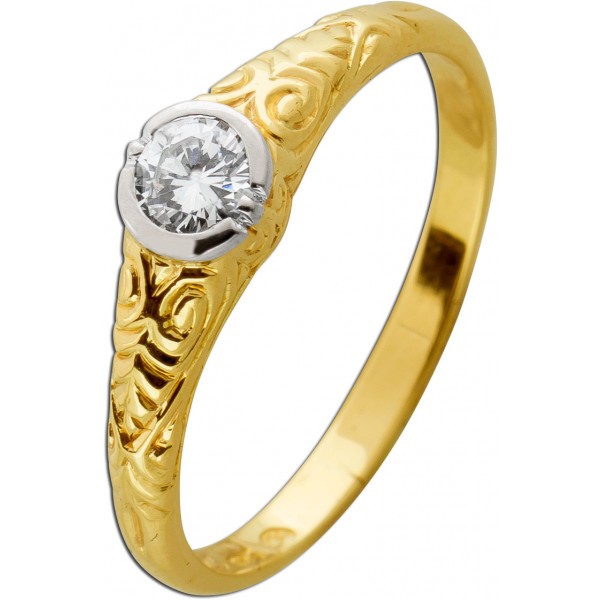 Solitärring Verlobungsring Diamant 0.31ct Gelbgold Weißgold 585