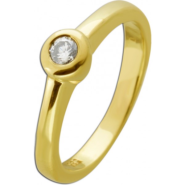 Damenring Gelbgold 585 Solitär Diamant 0.15ct.TW VVS