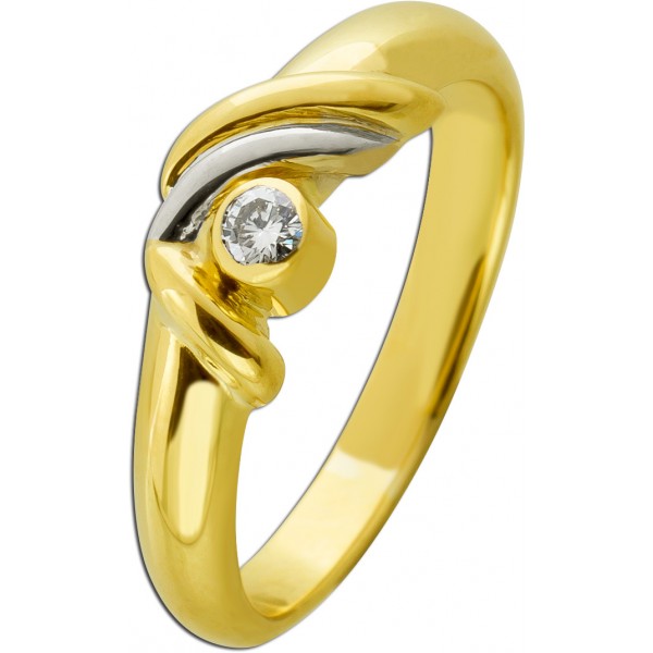 Solitärring Gelbgold Weißgold 750 Solitär Diamantim 0.07ct. TW SI