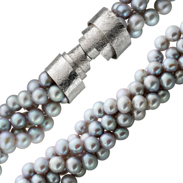 Perlenkette 4-reihig 48cm Silber 925 Biwaperlen 8-9mm