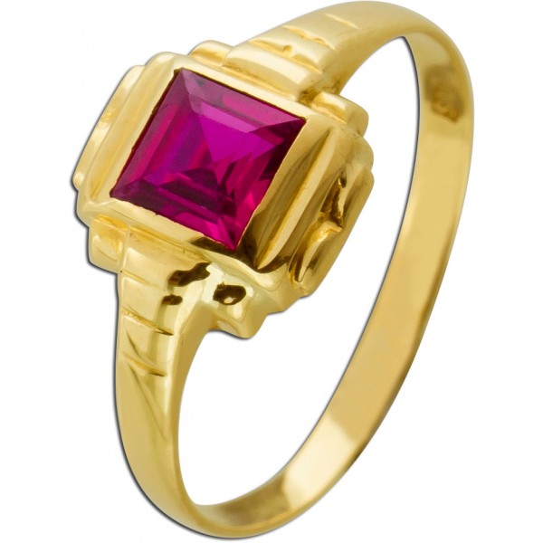 Solitärring Gelbgold 585 rote Rubin Synthese 1.00ct. antik