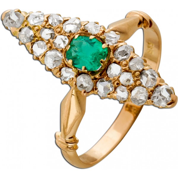 Ring Gelbgold 585 grüner Smaragd 0.35ct. Diamanten 0.80ct.