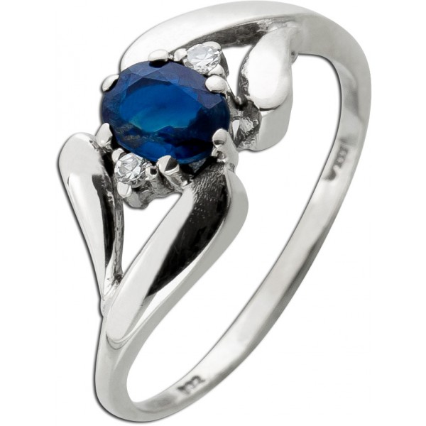 Ring Weißgold 333 blauer Saphir 0.60ct Diamanten 0.02ct 