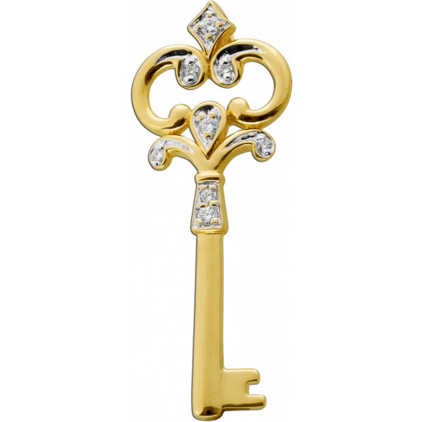 Schlüssel Anhänger Gelbgold Weißgold 585 Diamanten 0.15ct TW SI 