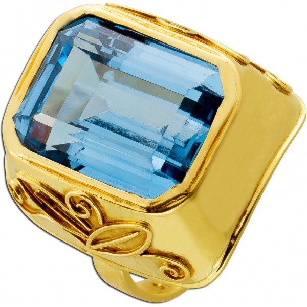 Spinell Ring Gold 585 14K blauer synth. Edelstein Antikschmuck