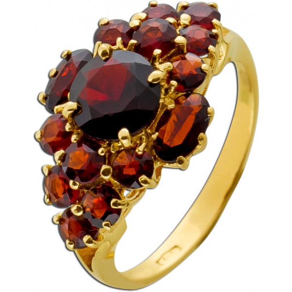 Granatring Gelbgold 585 14K rote Edelsteine Antikschmuck