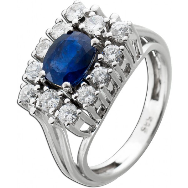 Saphir Ring Weißgold 585 14K Diamanten Antikschmuck