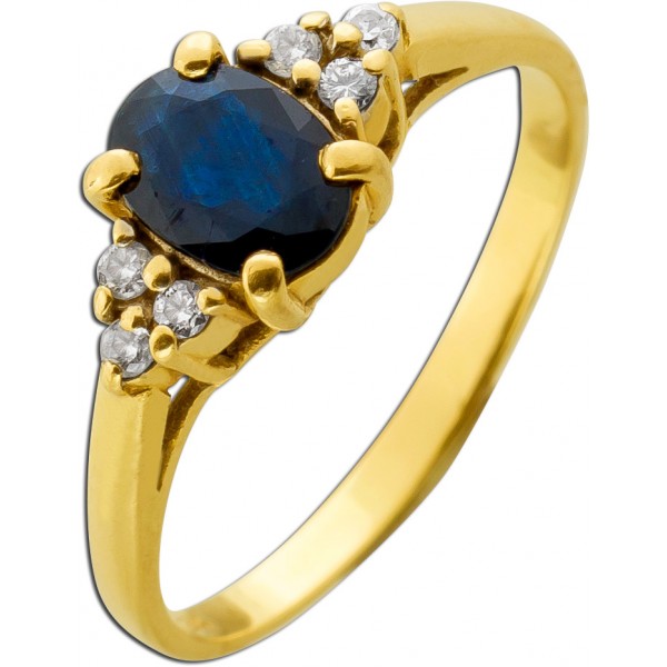 Saphir Ring Gold 750 18K Diamanten Antikschmuck