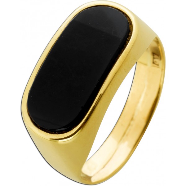 Siegelring Gold 585 14K schwarze Onyxplatte Antikschmuck 
