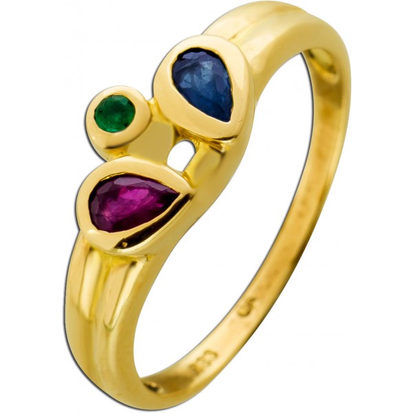 Rubin Ring Gold 333 8K blauer Saphir grüner Smaragd 1.0ct