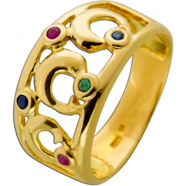 Delphin Ring Gold 333 8K blaue Saphire Rubine grüner Smaragd 